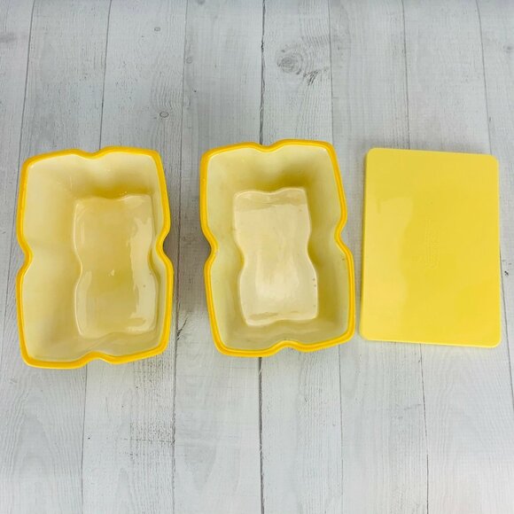 Temptations Ovenware  Tara Yellow Red ROSE Stoneware 1Qt Retangle Bakers Set 2 - Picture 6 of 10
